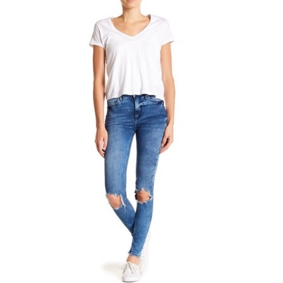 FREE PEOPLE Hi-Rise, Distressed Knees Skinny Jeans Size 26 - Picture 10 of 13